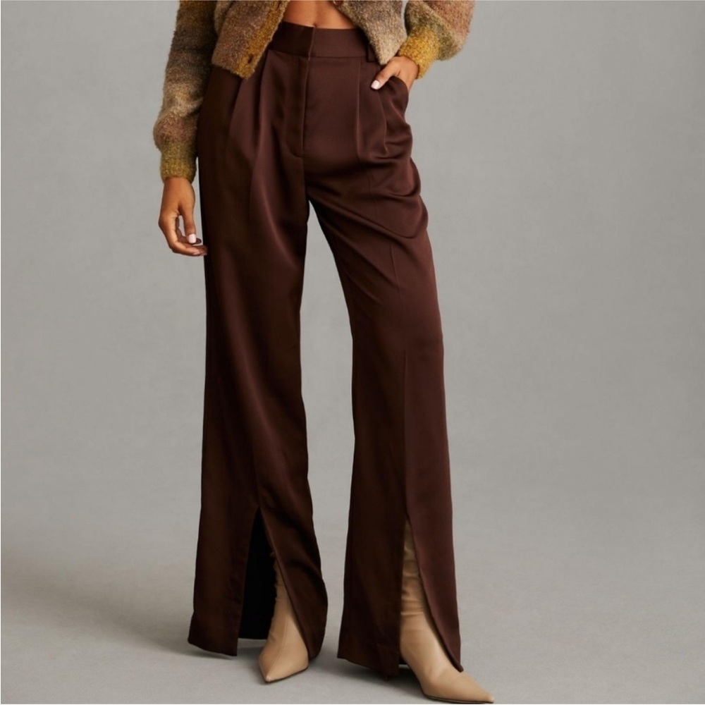 Favorite Daughter Chocolate Brown High-Waist Wide-Leg front Slit Pants